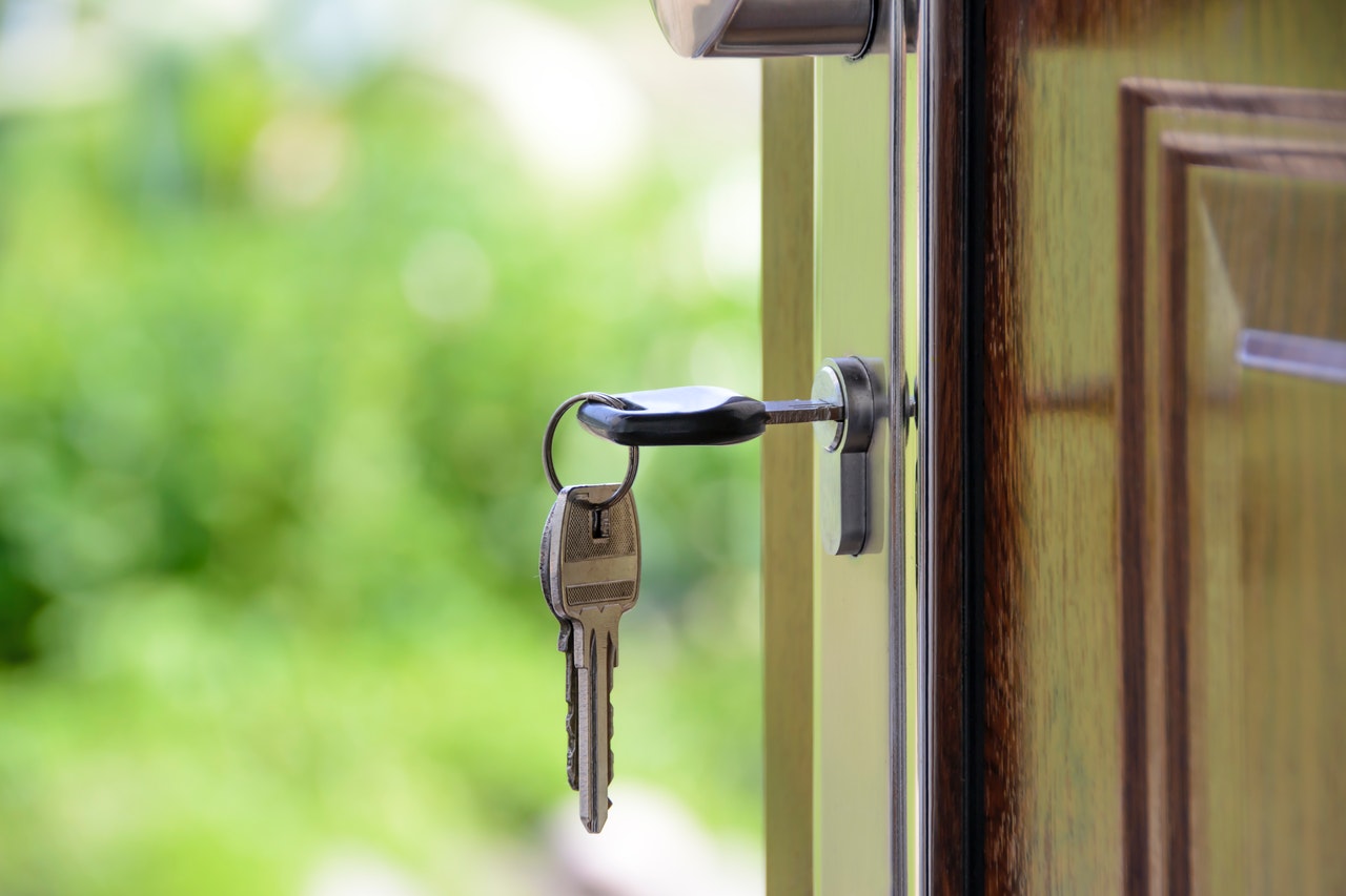 a key inserted to a doorknob
